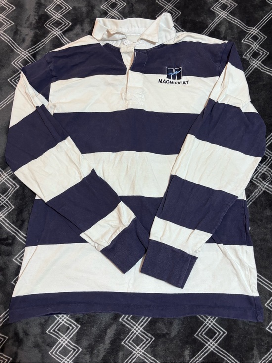 Sport-Tek Tops - Sport-Tek Women’s Long Sleeve Rugby Stripe Polo - Navy & White